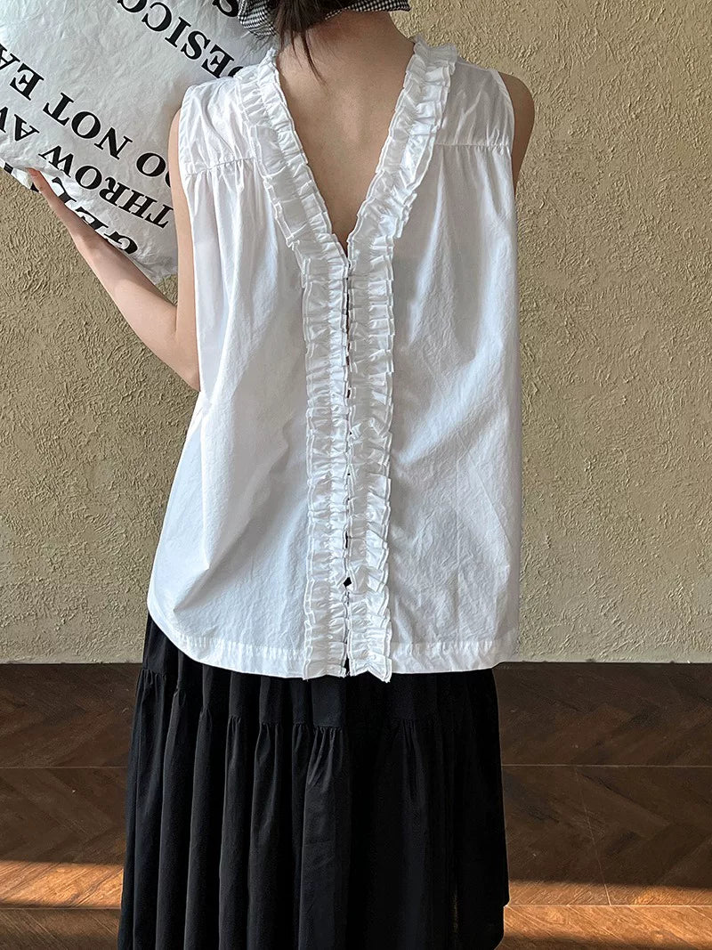 ruffle sleeveless 2way shirt 2color 【NINE7023】