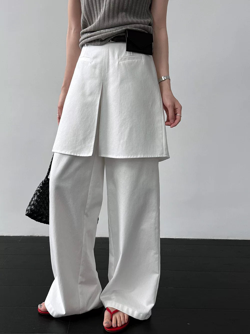 skirt layered wide straight pants 2color 【NINE7012】