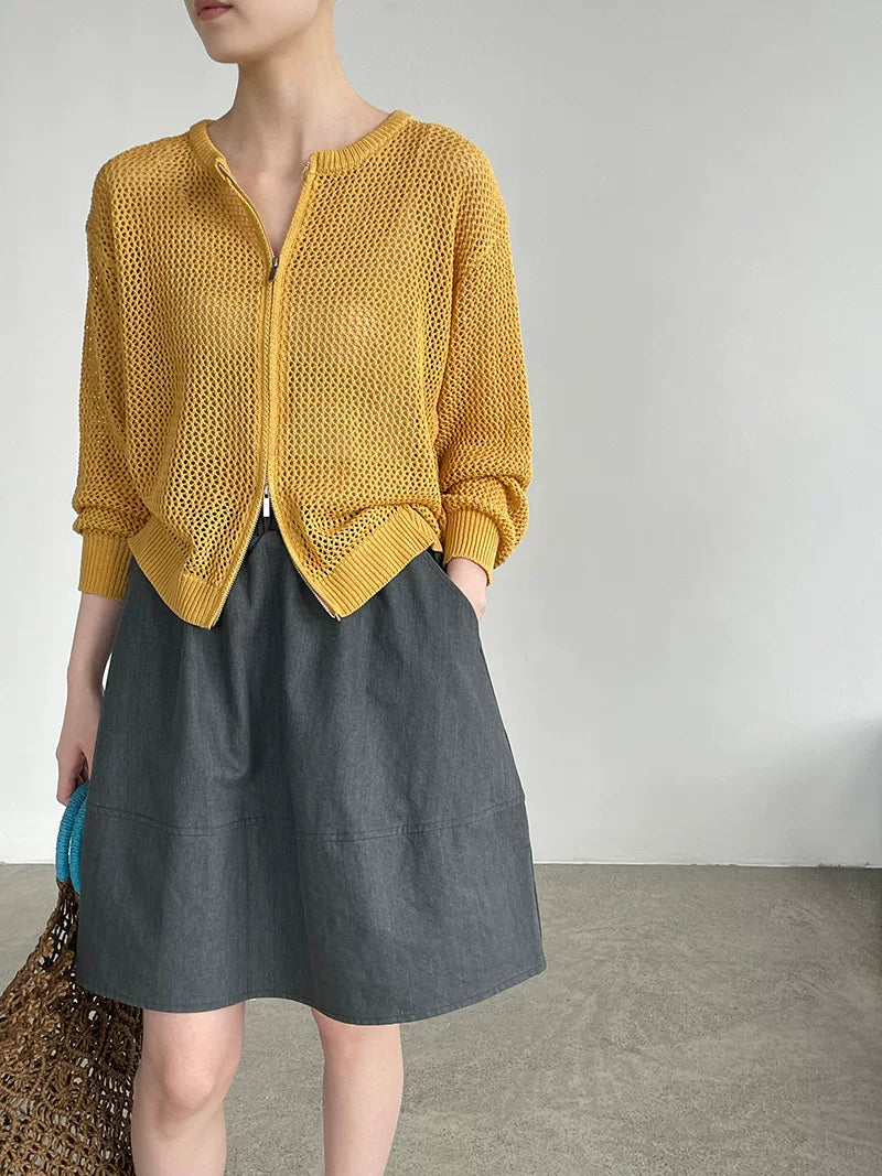 mesh zip knit cardigan 5color 【NINE7076】