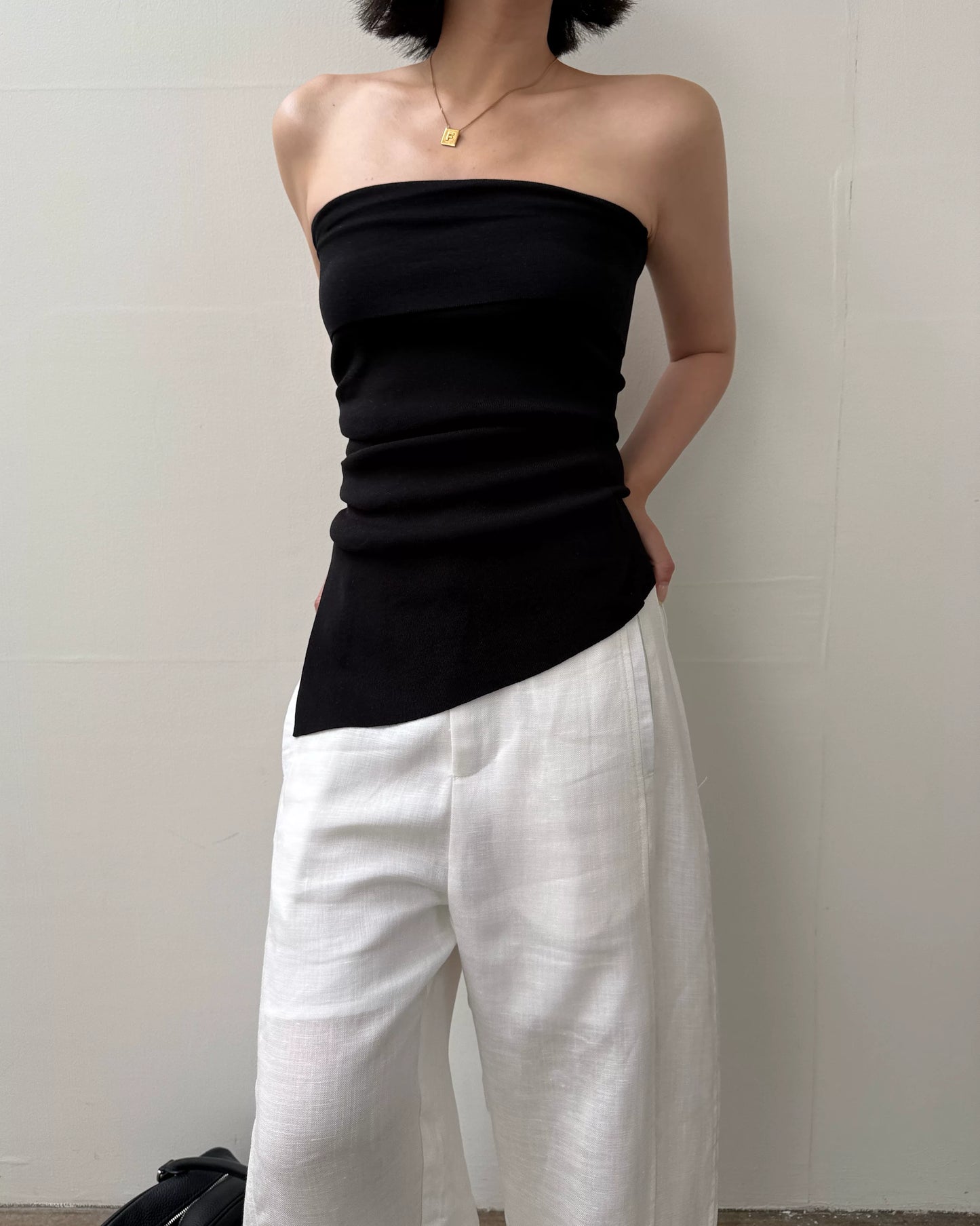 asymmetric hem knit tube top 2color【NINE7005】