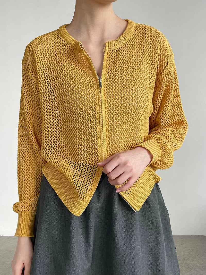mesh zip knit cardigan 5color 【NINE7076】
