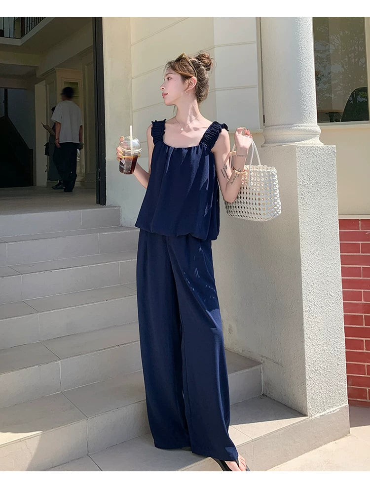 sleeveless cami wide pants setup 1color 【NINE7133】
