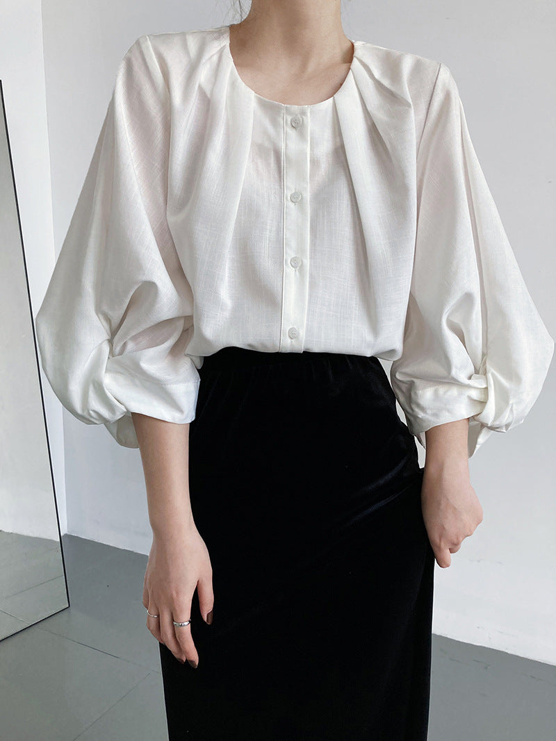 puff sleeve pleated blouse 3color 【NINE7241】