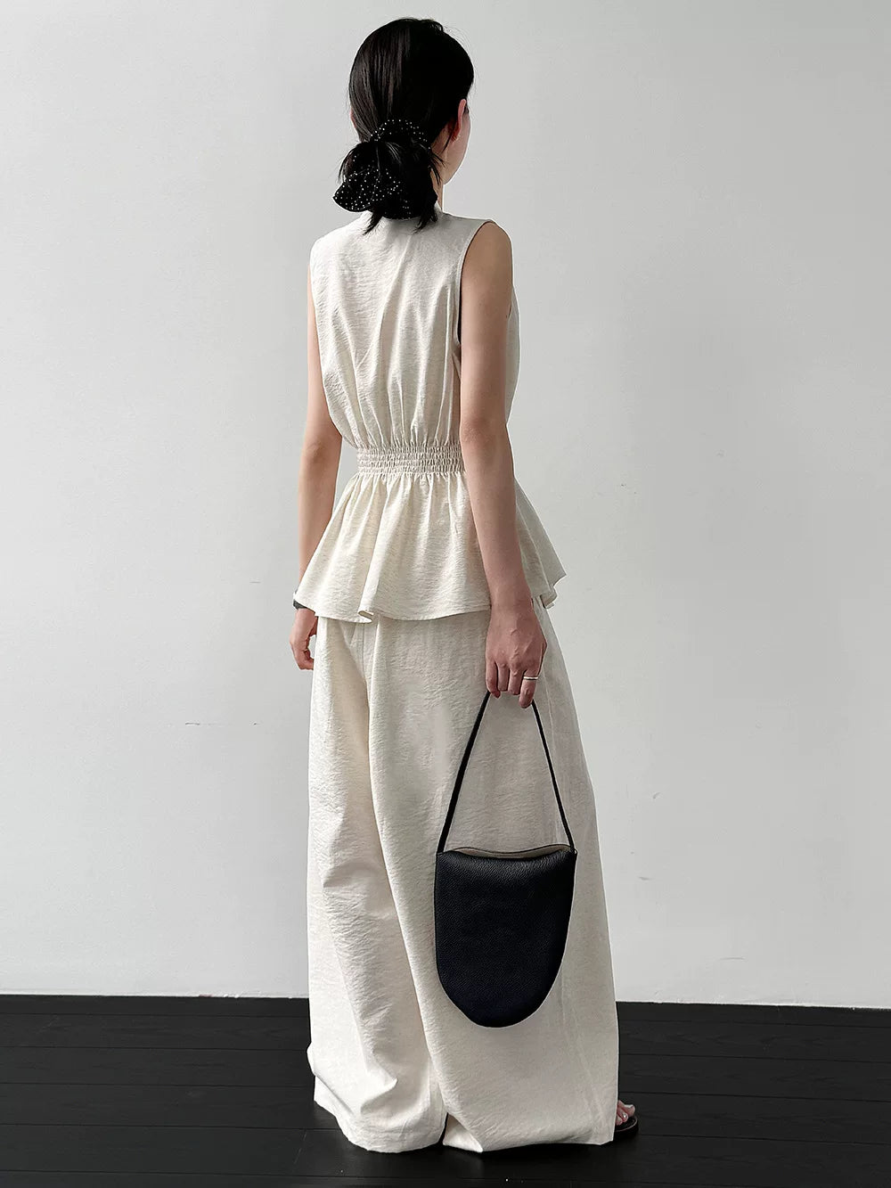 peplum tie sleeveless pants setup 2color 【NINE7082】