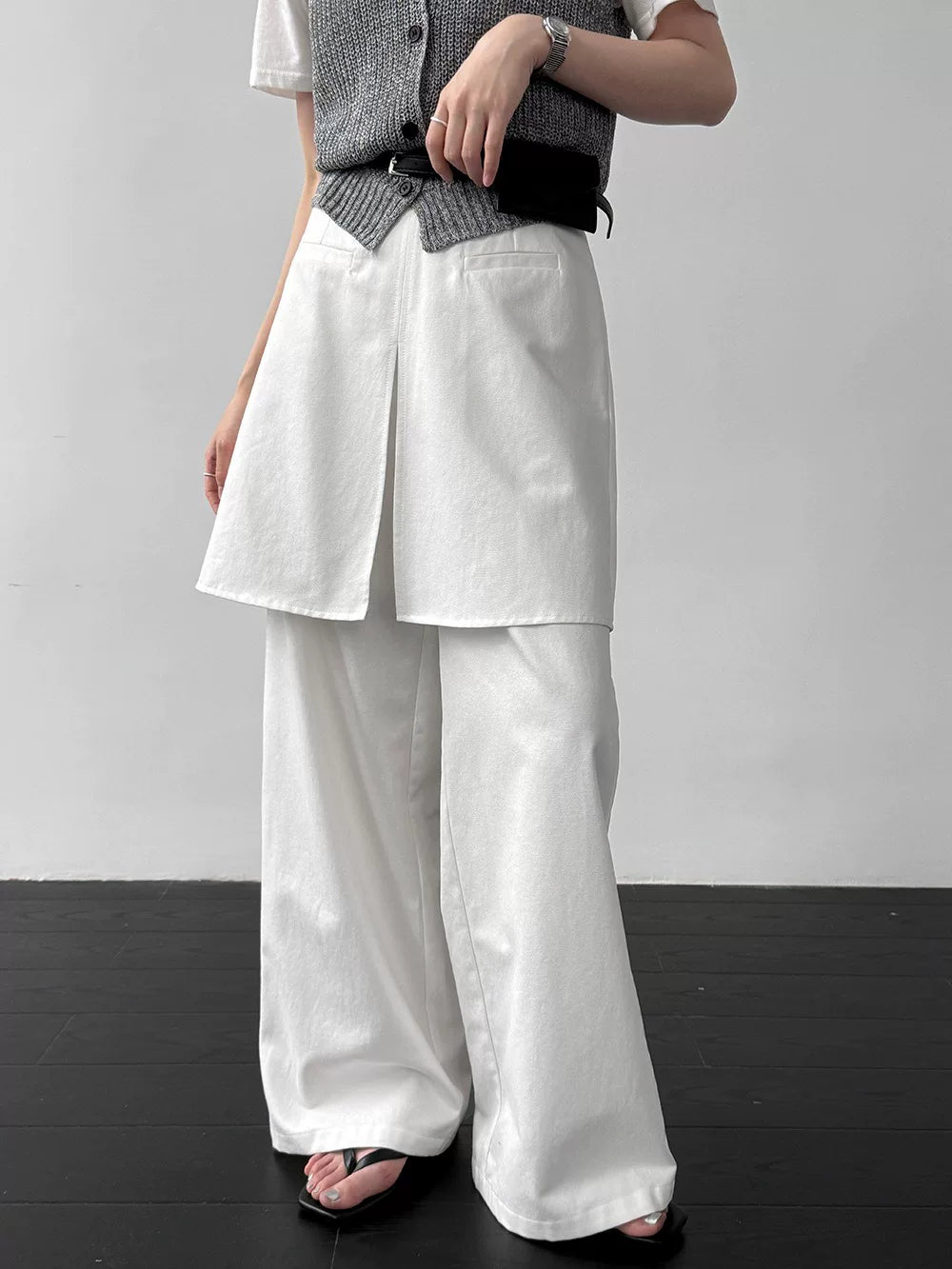 skirt layered wide straight pants 2color 【NINE7012】