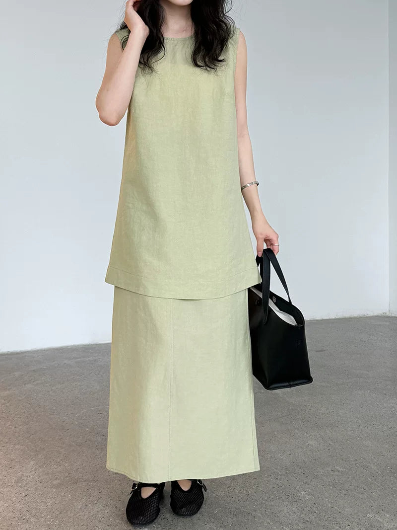 belted tunic skirt linen setup 2color 【NINE7075】