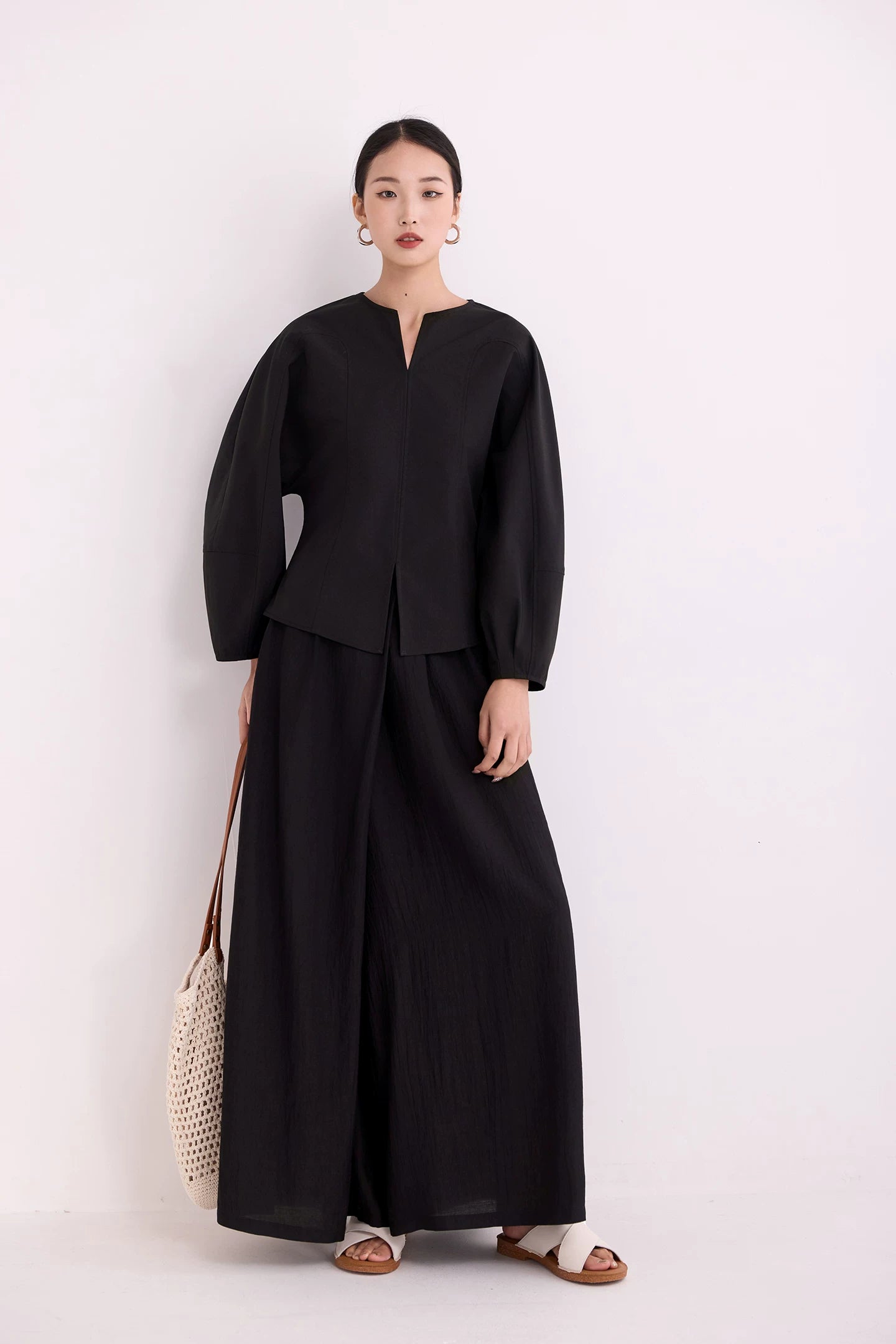 keyneck balloon sleeve corsetry blouse 1color 【NINE7218】
