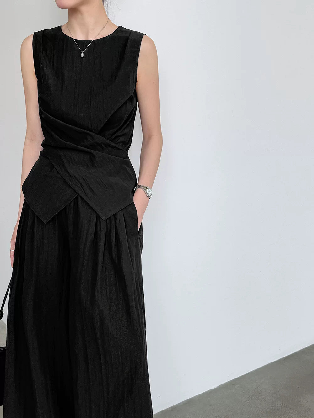 ribbon tops wide pants setup 3color 【NINE7061】