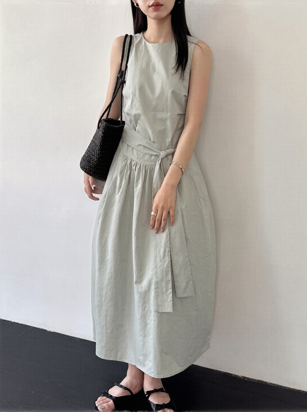 waist tie sleeveless maxi dress 3color 【NINE7237】