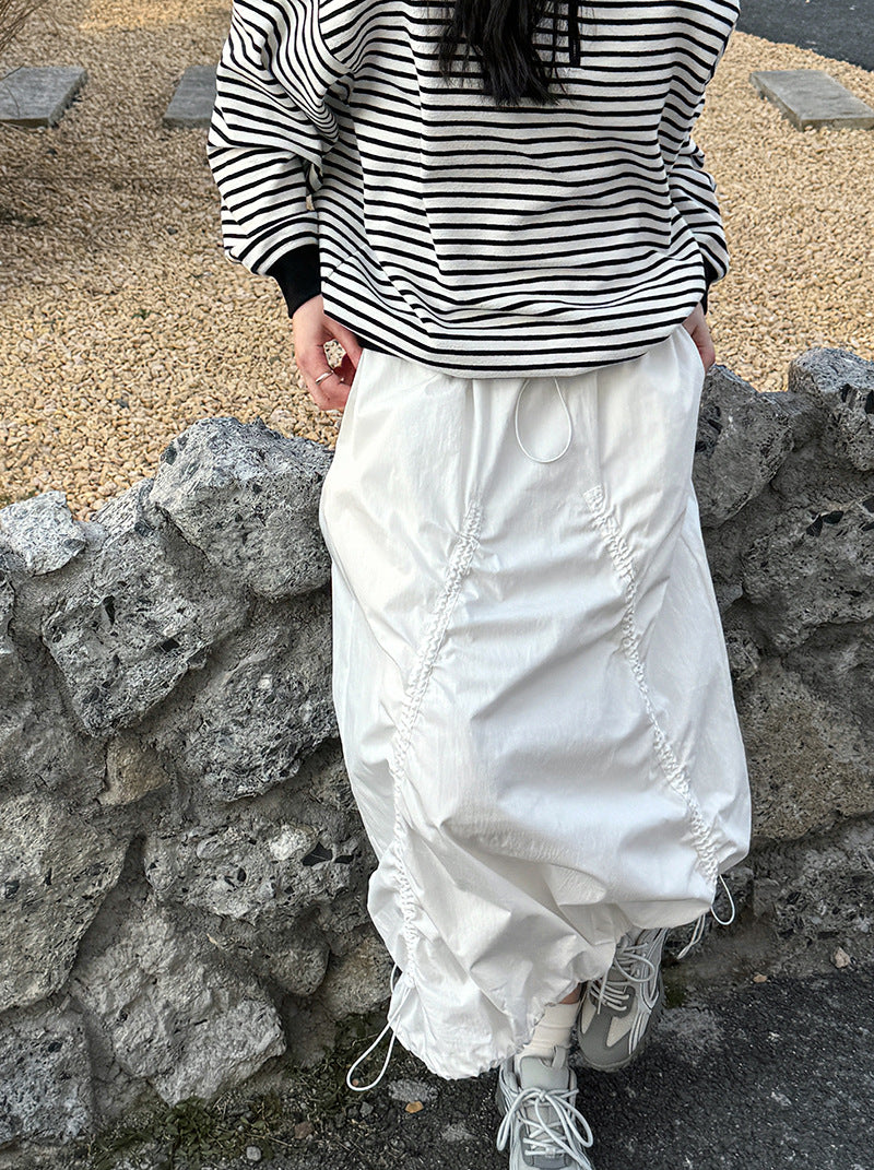 drawstring ruched maxi skirt 2color 【NINE7236】