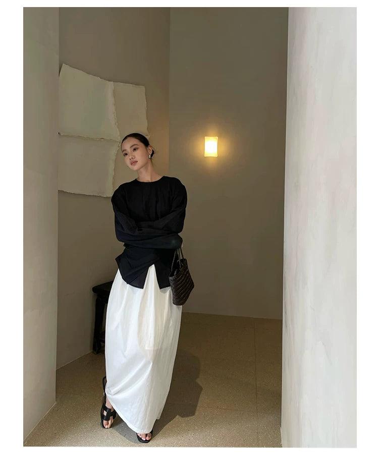 waist ribbon tie long sleeve blouse 1color 【NINE7198】