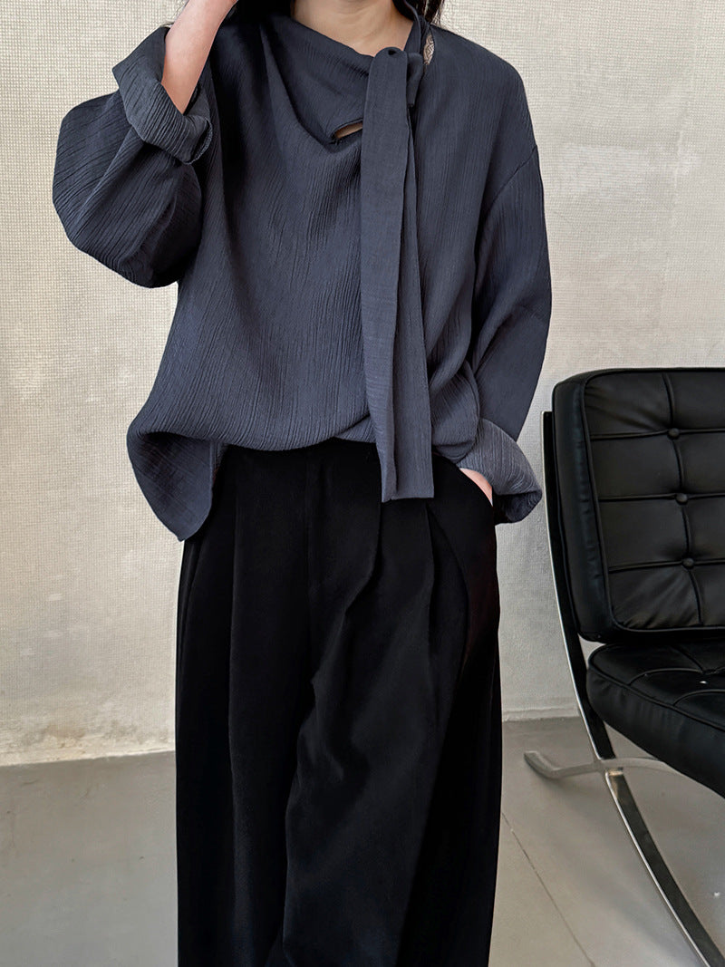 pleated scarf tie blouse 2color 【NINE7242】