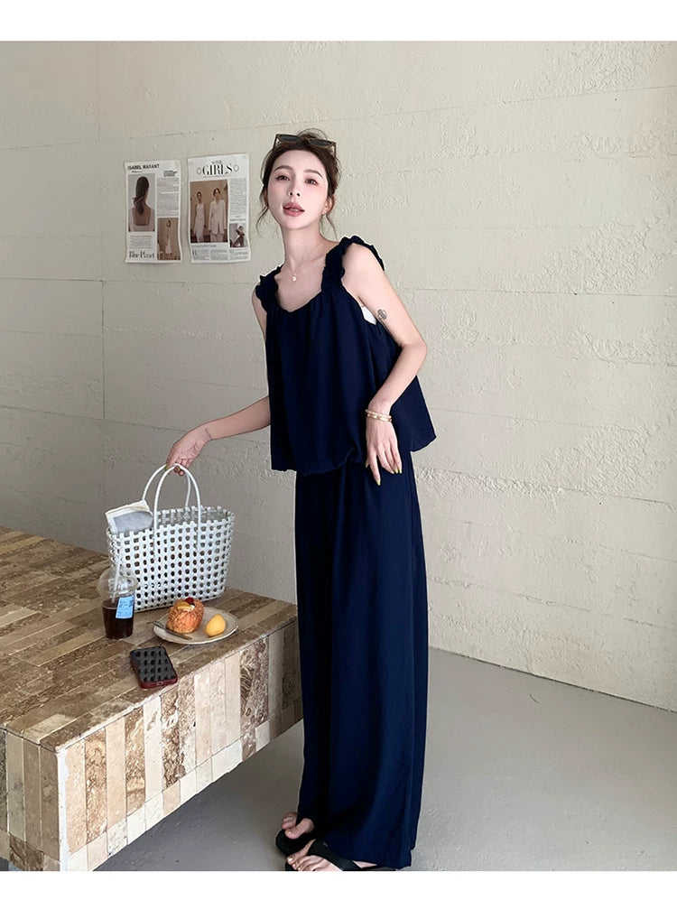 sleeveless cami wide pants setup 1color 【NINE7133】