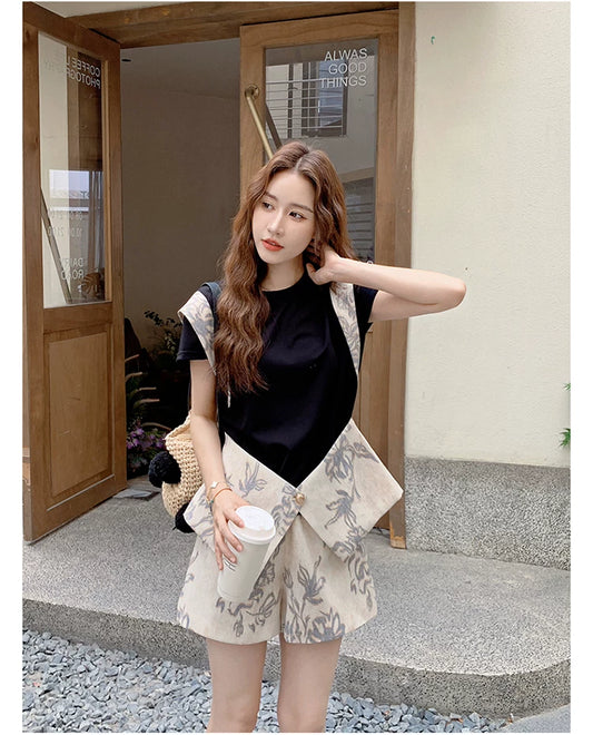 print asymmetric top shorts setup 1color 【NINE7117】