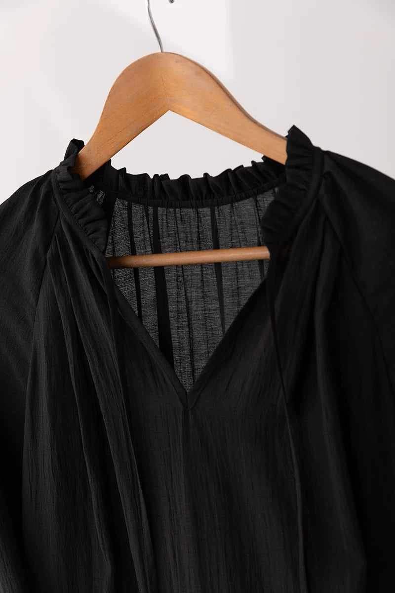 v-neck belt tiered long dress 1color 【NINE7227】