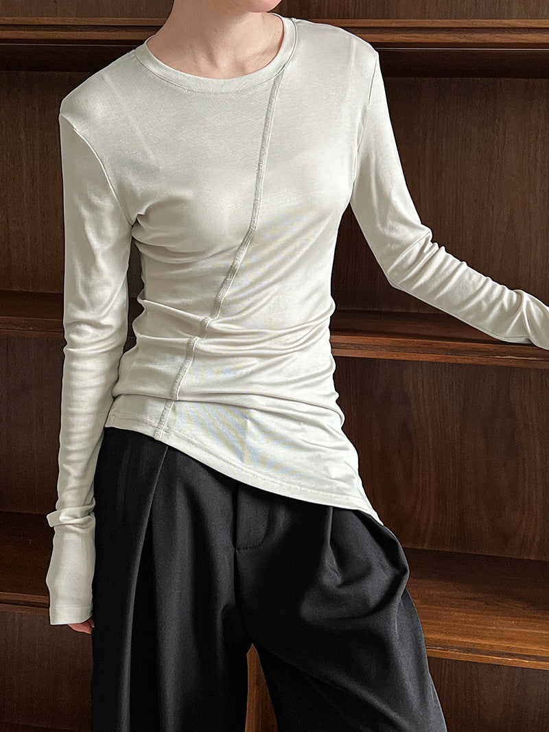asymmetric seam long sleeve tee 4color 【NINE7245】