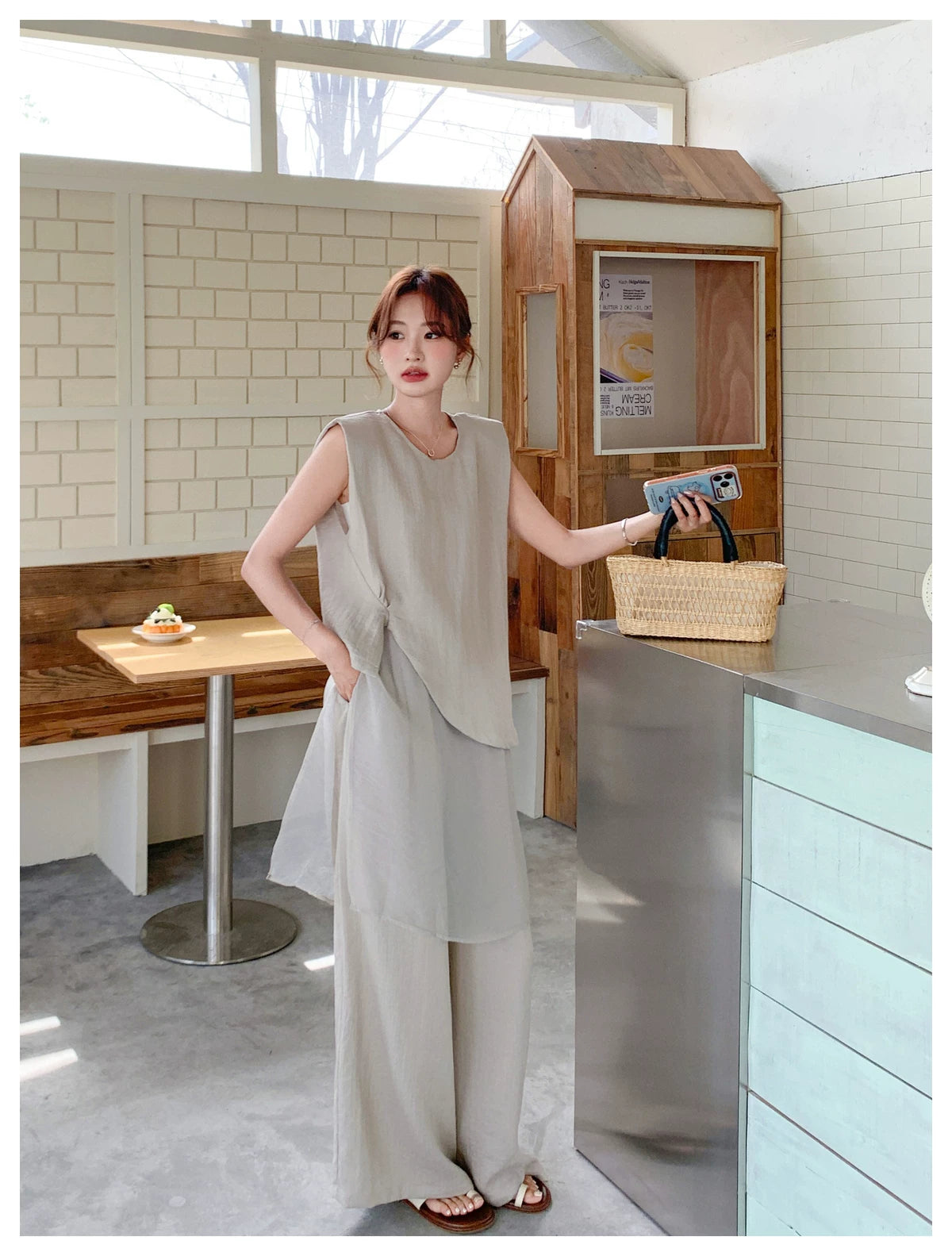 sleeveless layered top pants setup 1color 【NINE7109】