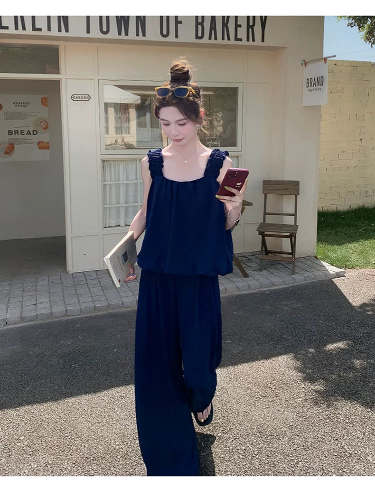 sleeveless cami wide pants setup 1color 【NINE7133】