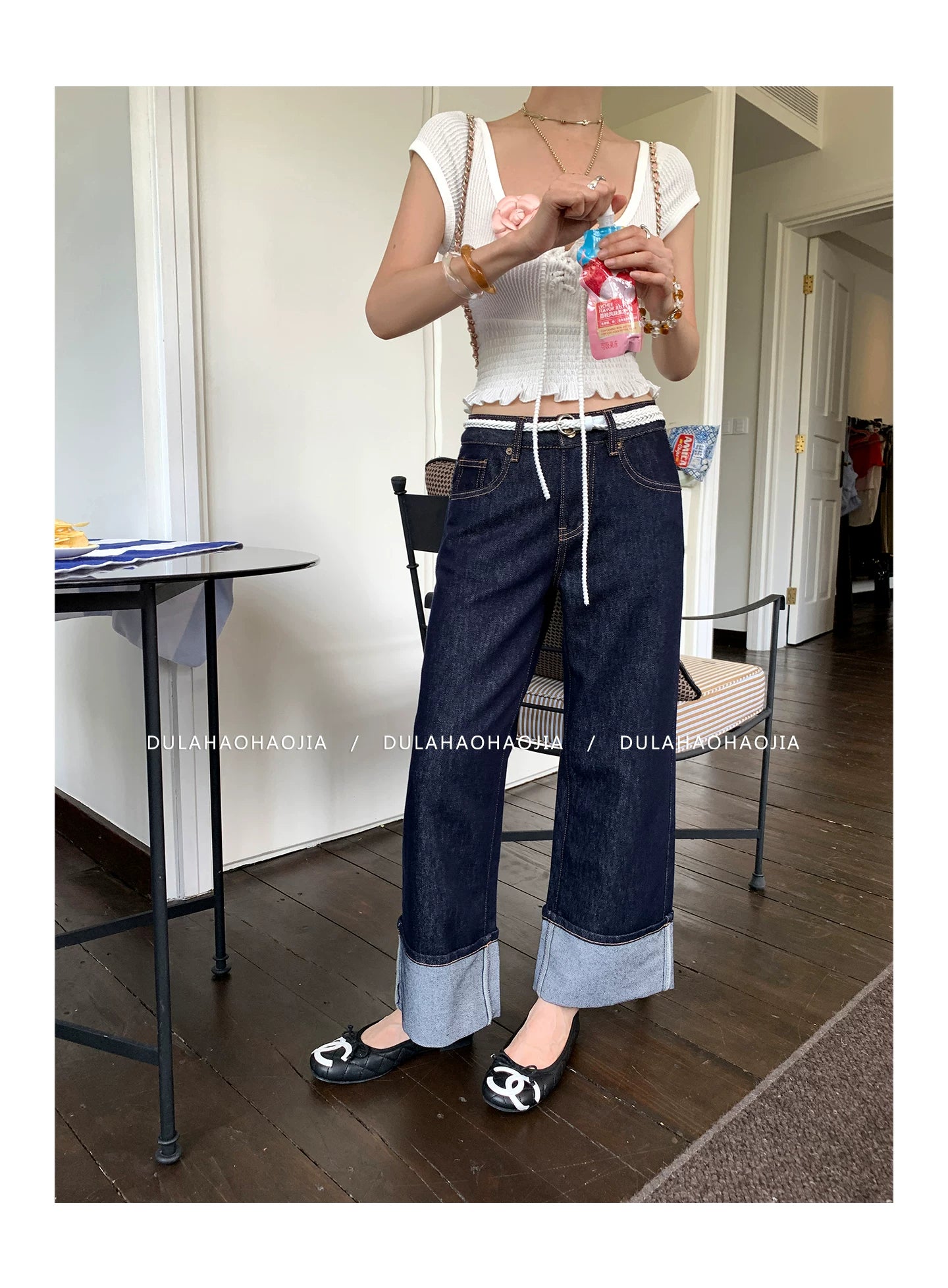 turn up hem denim pants 1color 【NINE7092】