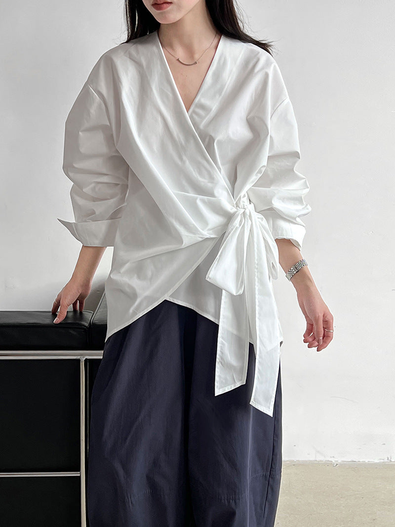 wrap tie shirt blouse 3color 【NINE7260】
