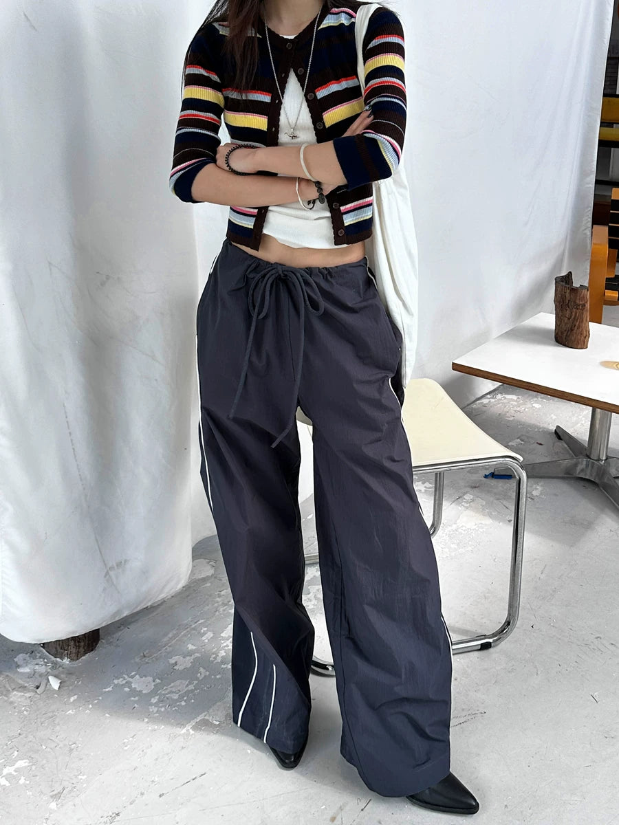 side piping drawstring casual wide pants 1color 【NINE7151】