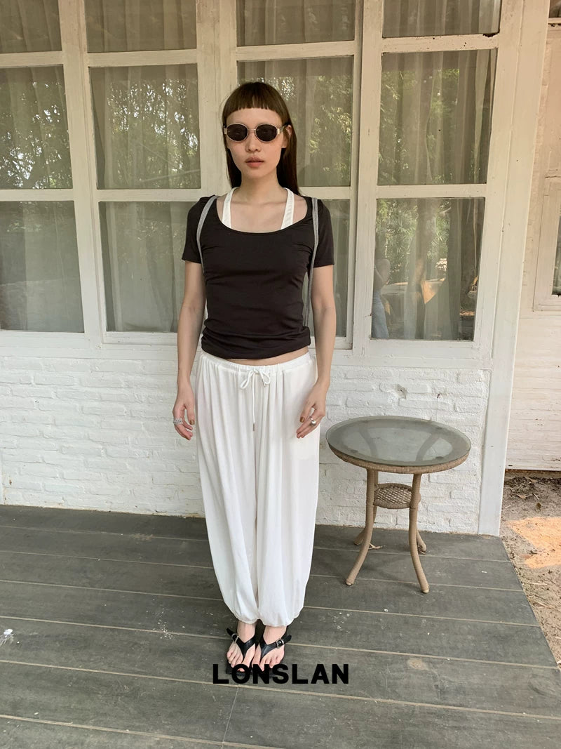 fake layered u neck short sleeve t shirt 1color 【NINE7016】