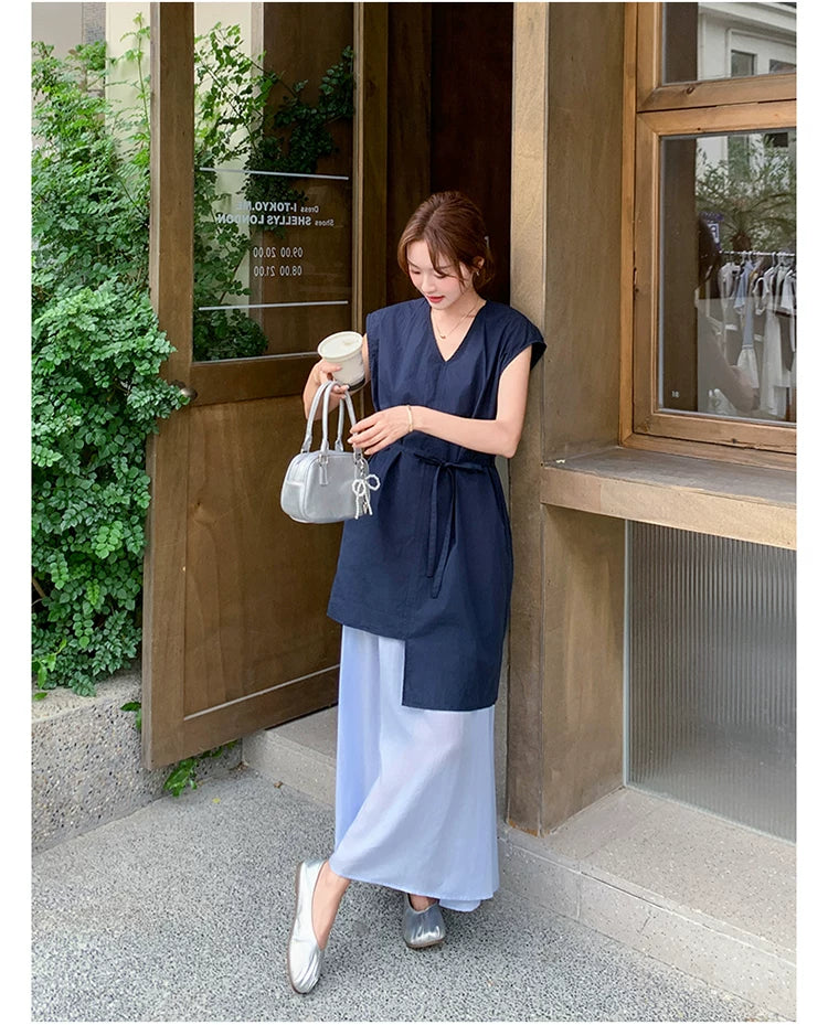 belt tunic chiffon skirt setup 1color 【NINE7134】