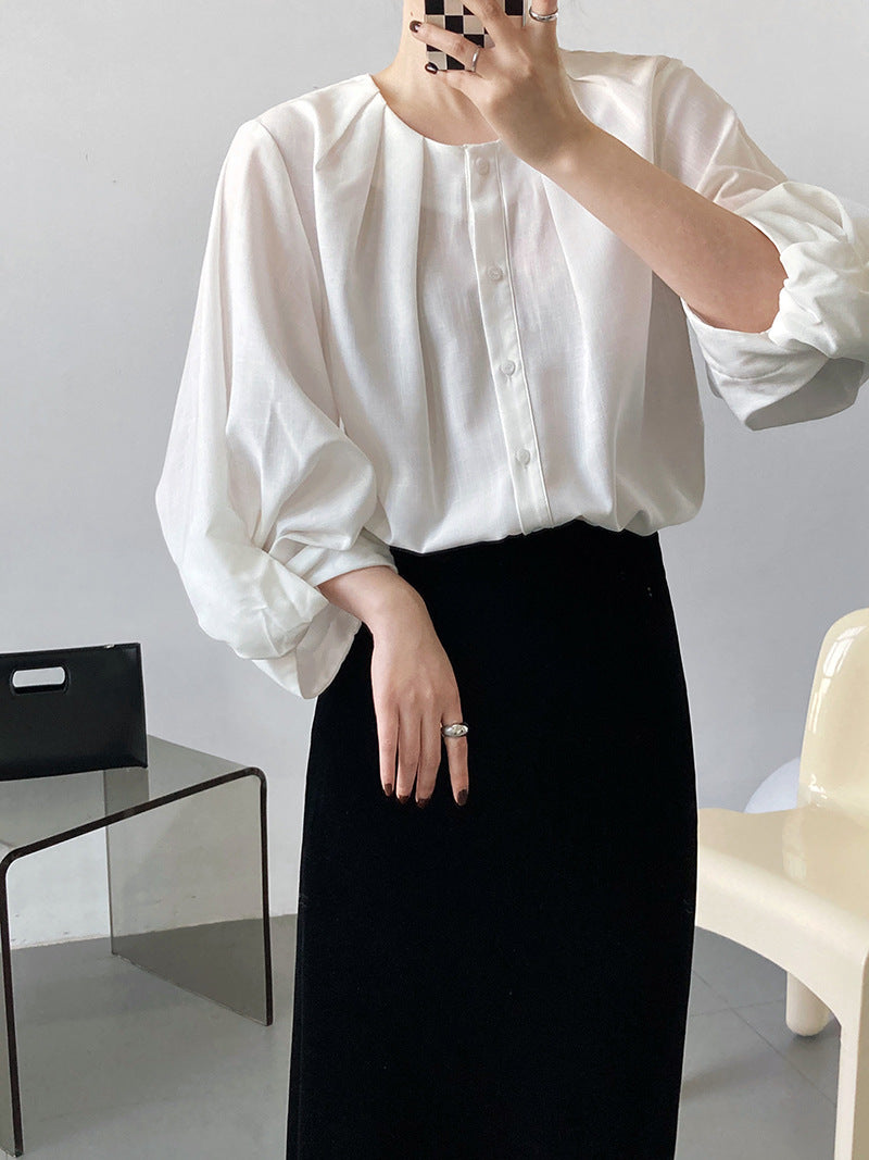 puff sleeve pleated blouse 3color 【NINE7241】