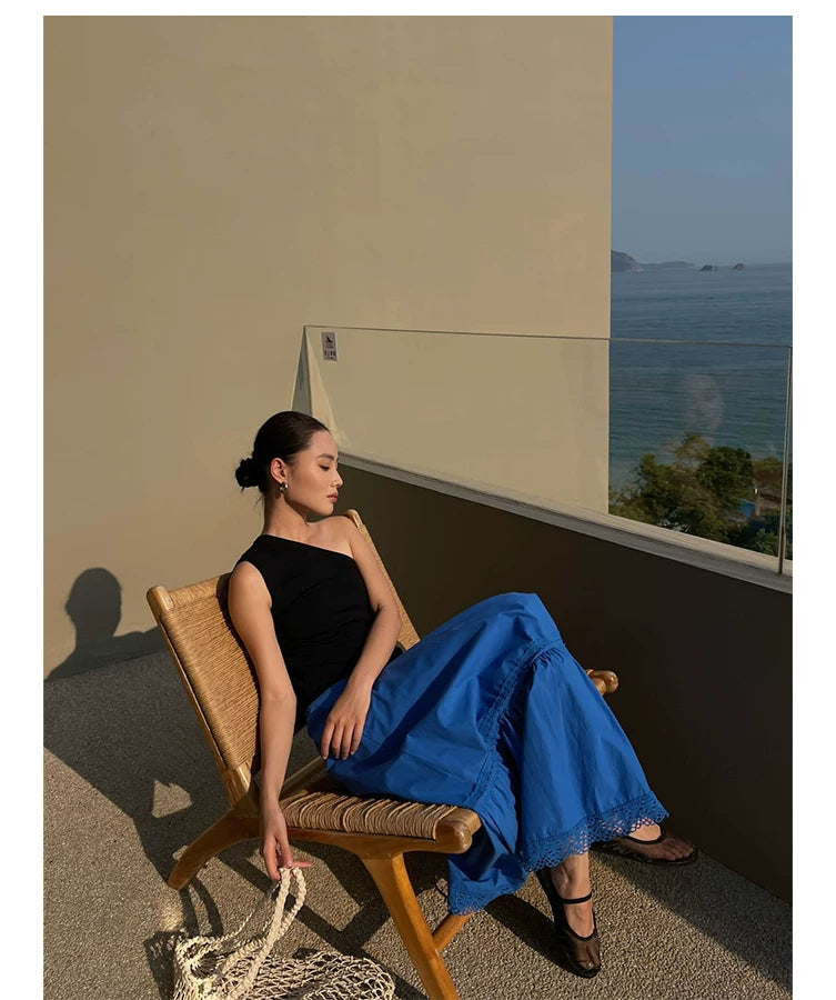 one shoulder rib sleeveless top 1color 【NINE7185】