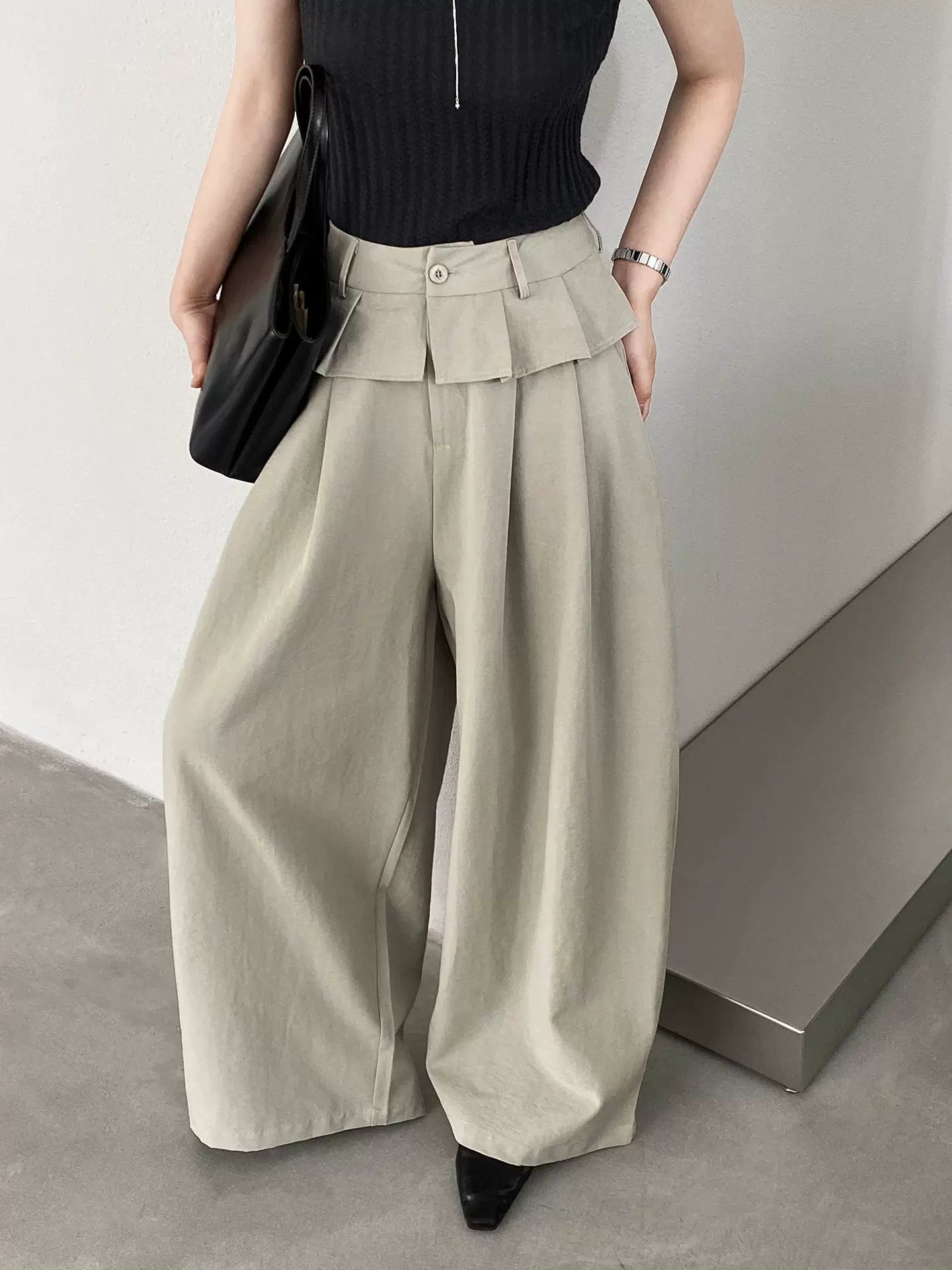peplum waist tuck wide pants 1color 【NINE7088】