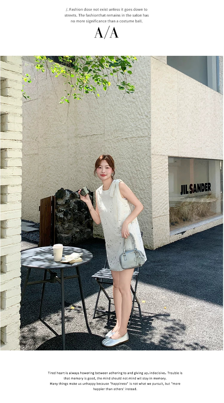 sequin ribbon tweed sleeveless mini dress 1color 【NINE7139】