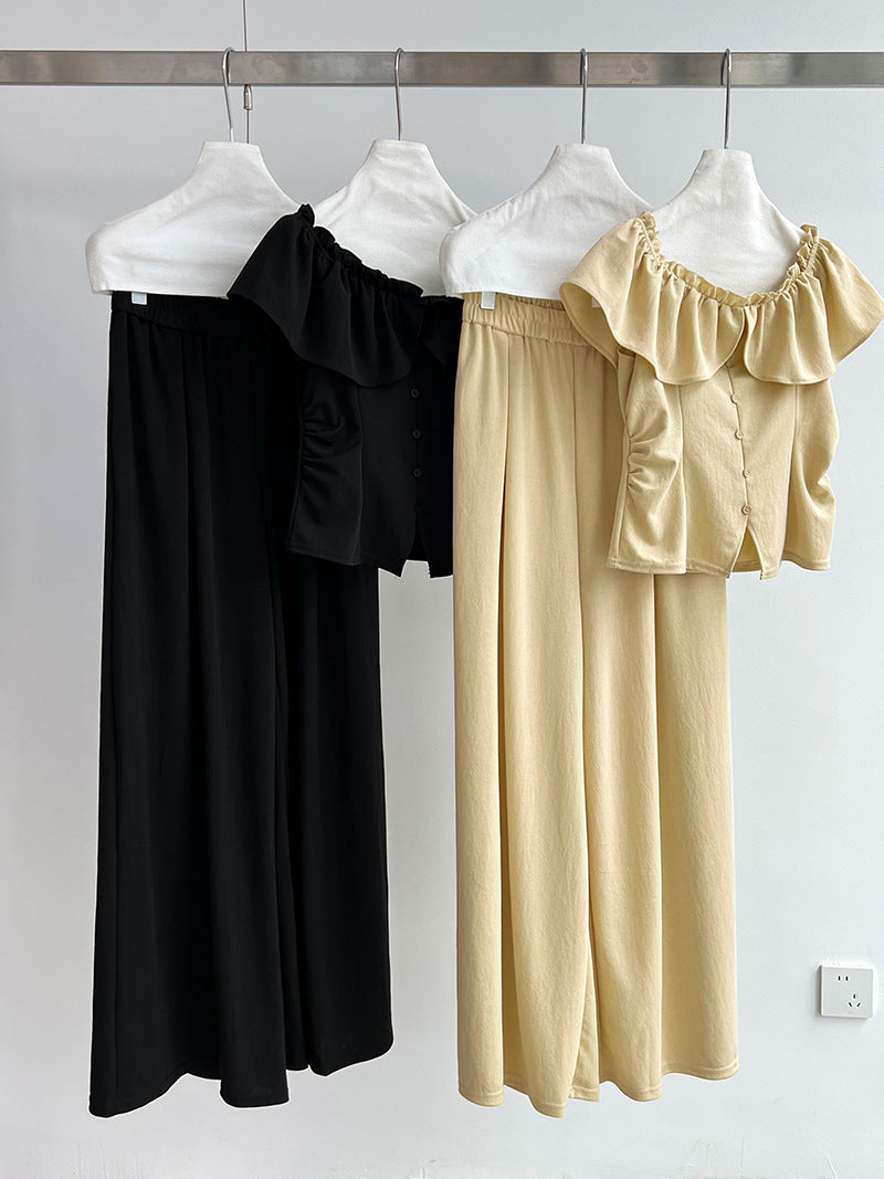off shoulder top wide pants set 2color 【NINE7258】