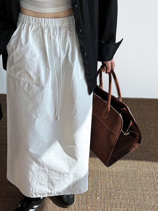 casual drawstring straight long skirt 2color 【NINE7256】