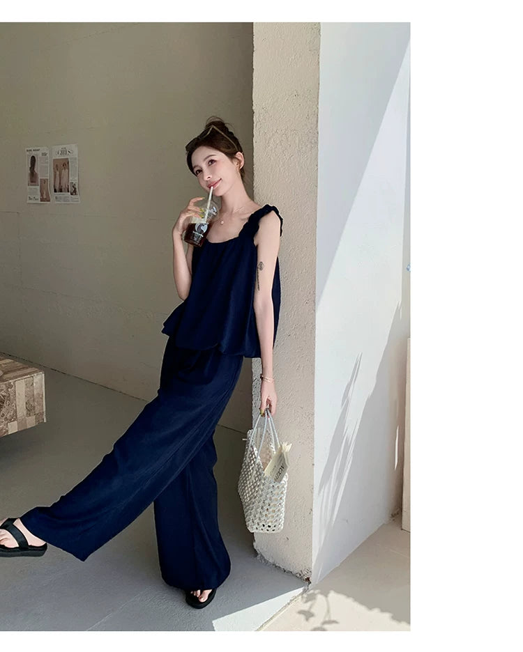 sleeveless cami wide pants setup 1color 【NINE7133】