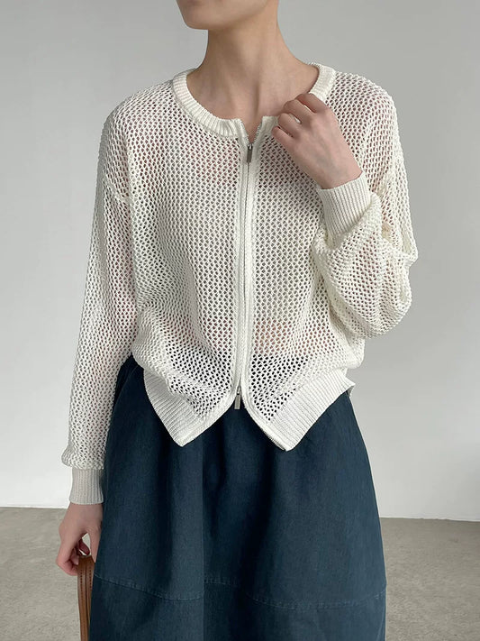 mesh zip knit cardigan 5color 【NINE7076】