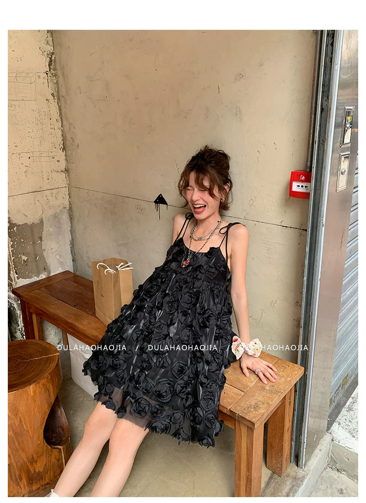 3d rose cami mini dress 2color 【NINE7089】