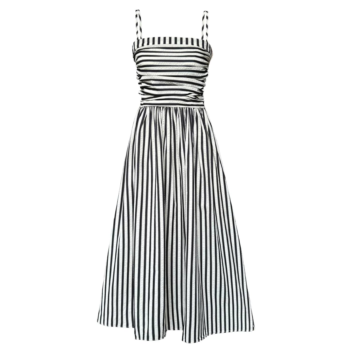striped ruched camisole long dress 1color 【NINE7062】