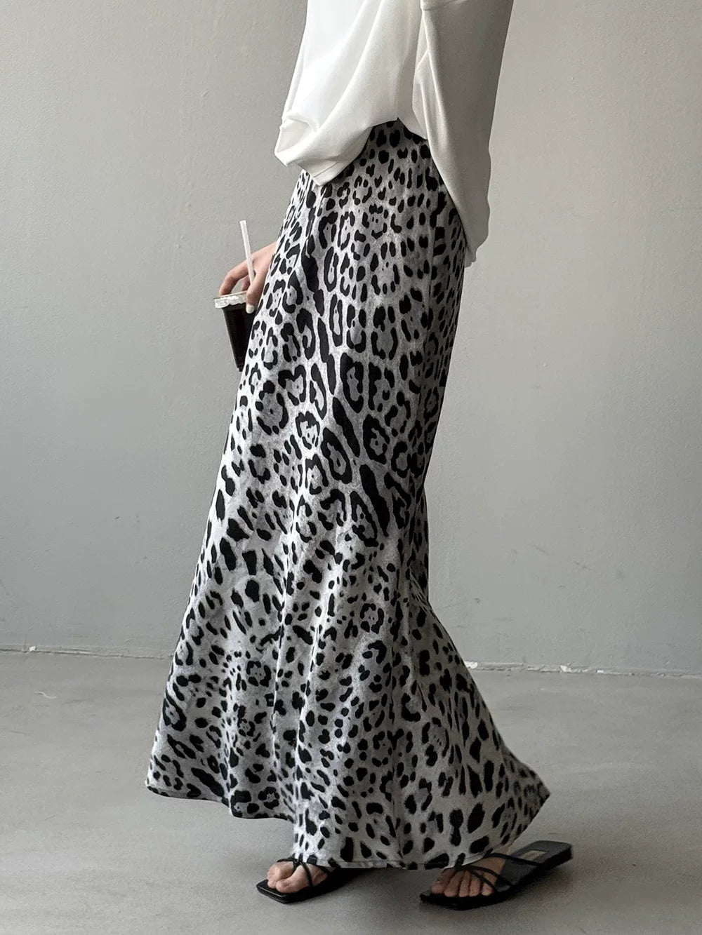 leopard pattern slit maxi skirt 1color 【NINE7019】
