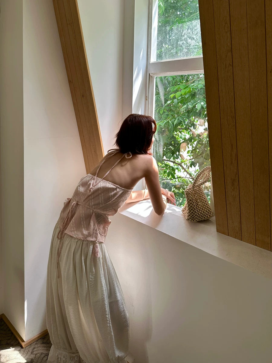 lace hem pleated loose pants 1color 【NINE7141】
