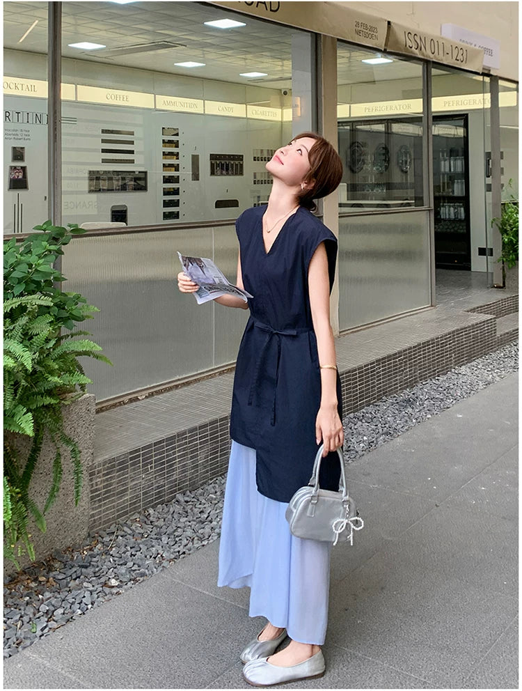 belt tunic chiffon skirt setup 1color 【NINE7134】