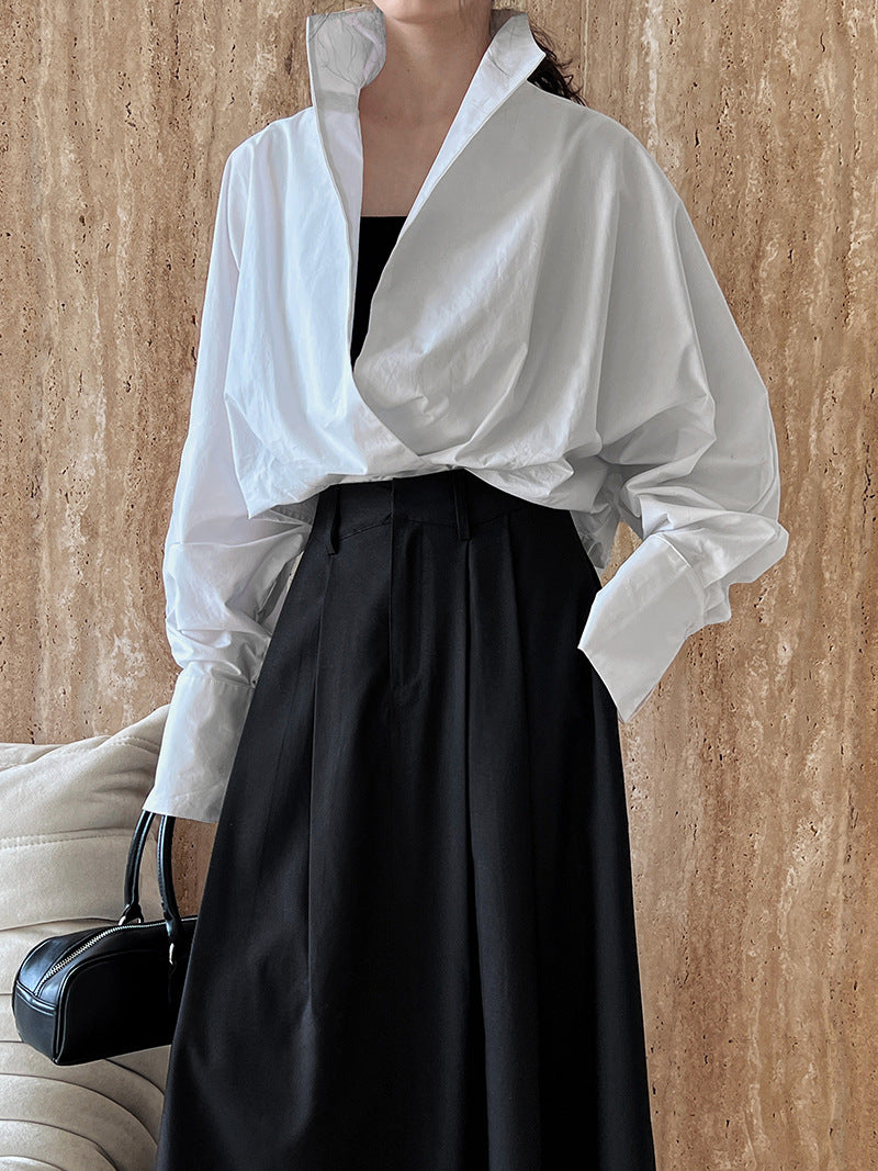 draped crossover short blouse 2color 【NINE7238】