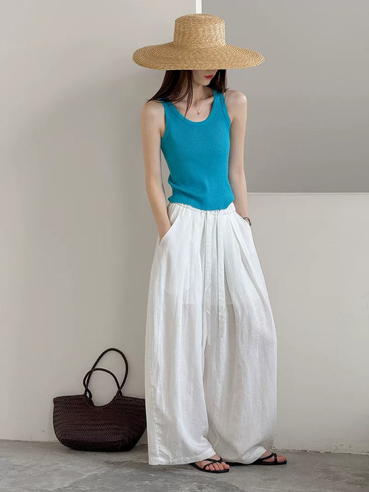 pleated linen wide leg pants 3color 【NINE7065】