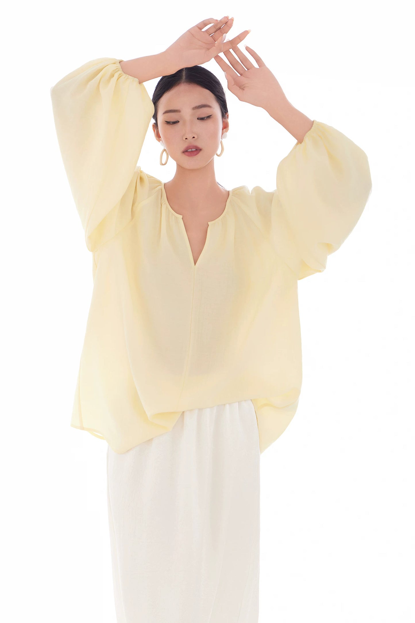 v-neck lantern sleeve loose blouse 14colors 【NINE7214】