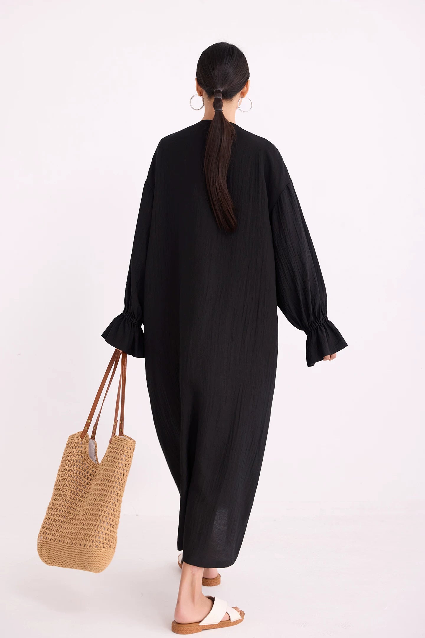 v-neck flare sleeve shirt long dress 1color 【NINE7223】