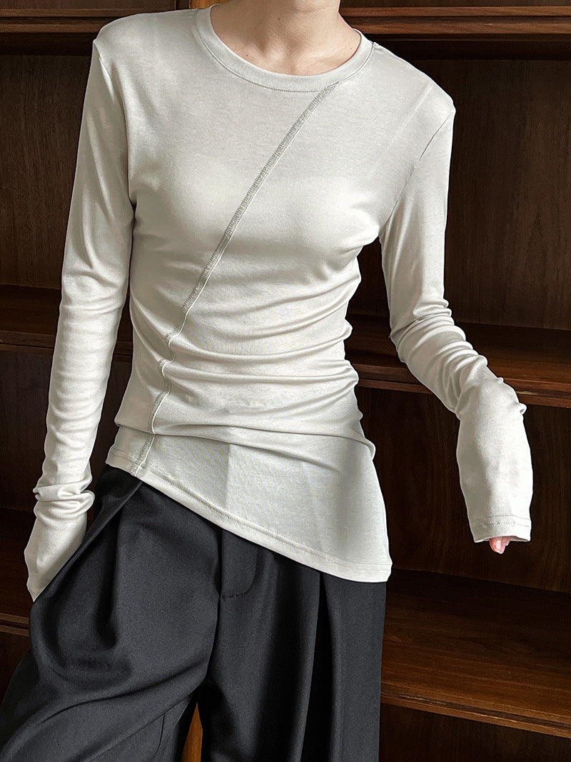 asymmetric seam long sleeve tee 4color 【NINE7245】