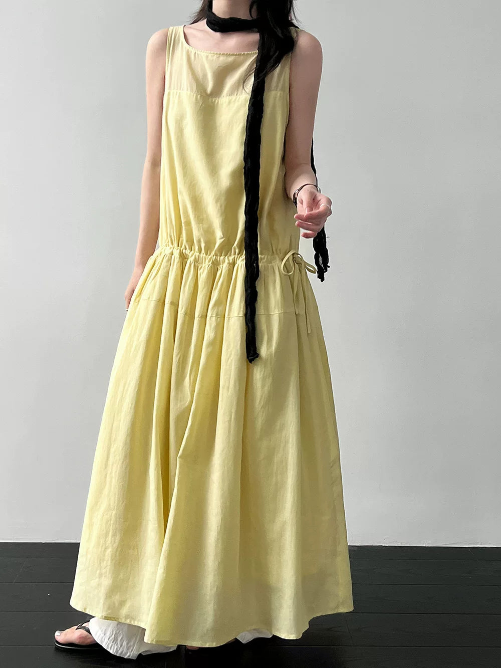 drawstring tiered sleeveless long dress 2color 【NINE7067】