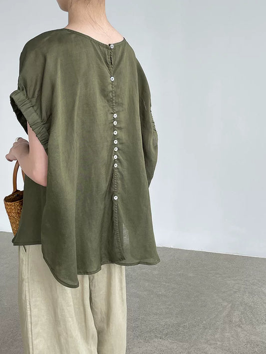 back button loose short sleeve blouse 3color 【NINE7021】