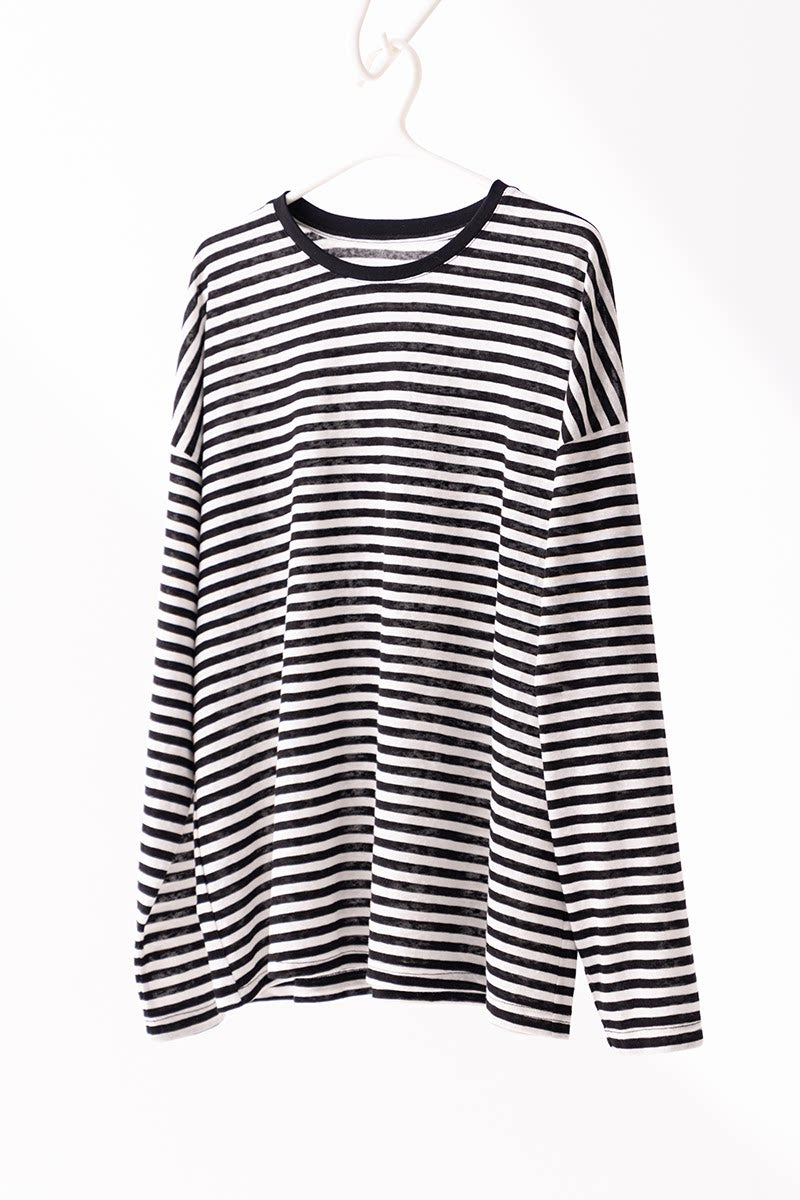 border crew neck loose long sleeve top 1color 【NINE7225】