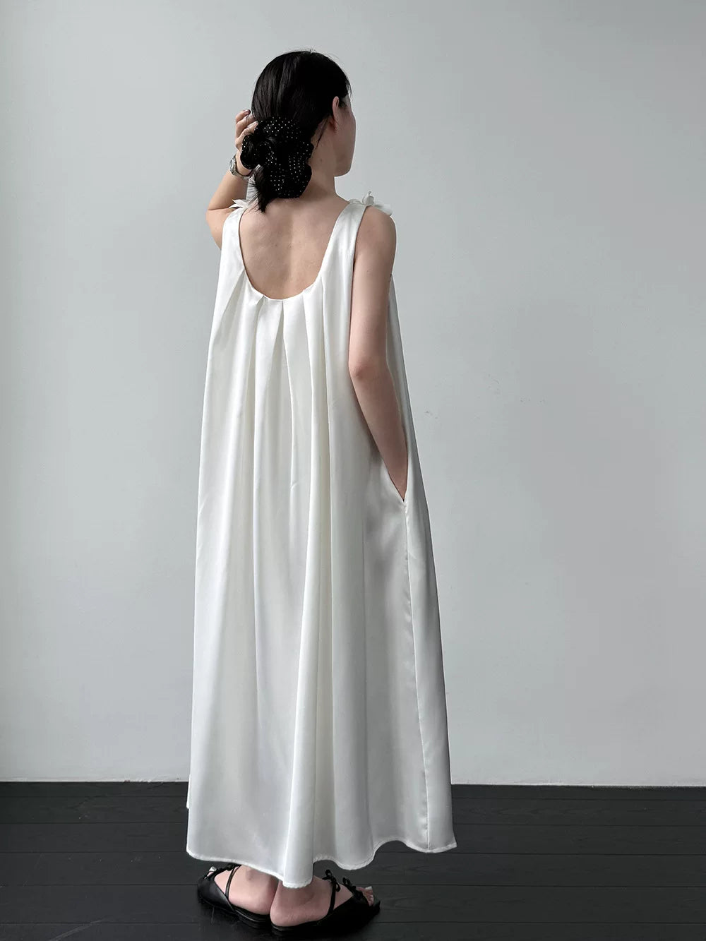 flower applique satin long dress 2color 【NINE7087】