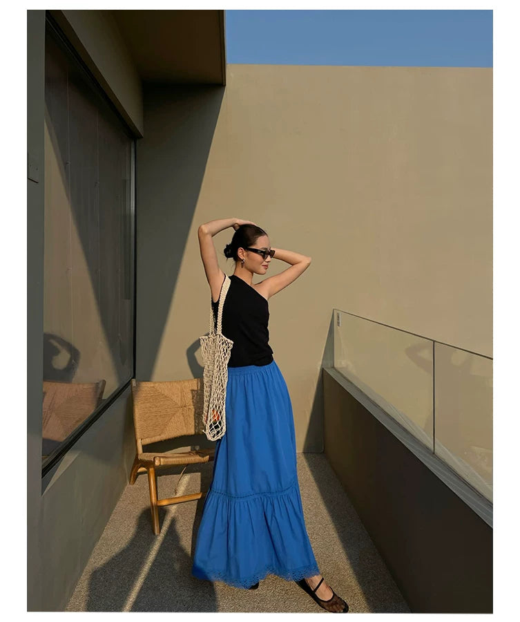 one shoulder rib sleeveless top 1color 【NINE7185】